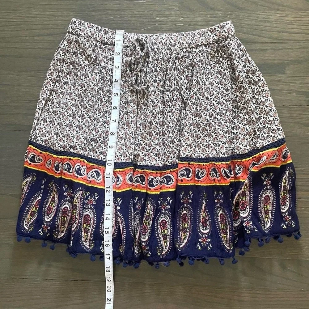 Alya Boho Paisley Skirt Small Elastic Waist Pom Pom Hem Lined - Picture 8 of 8
